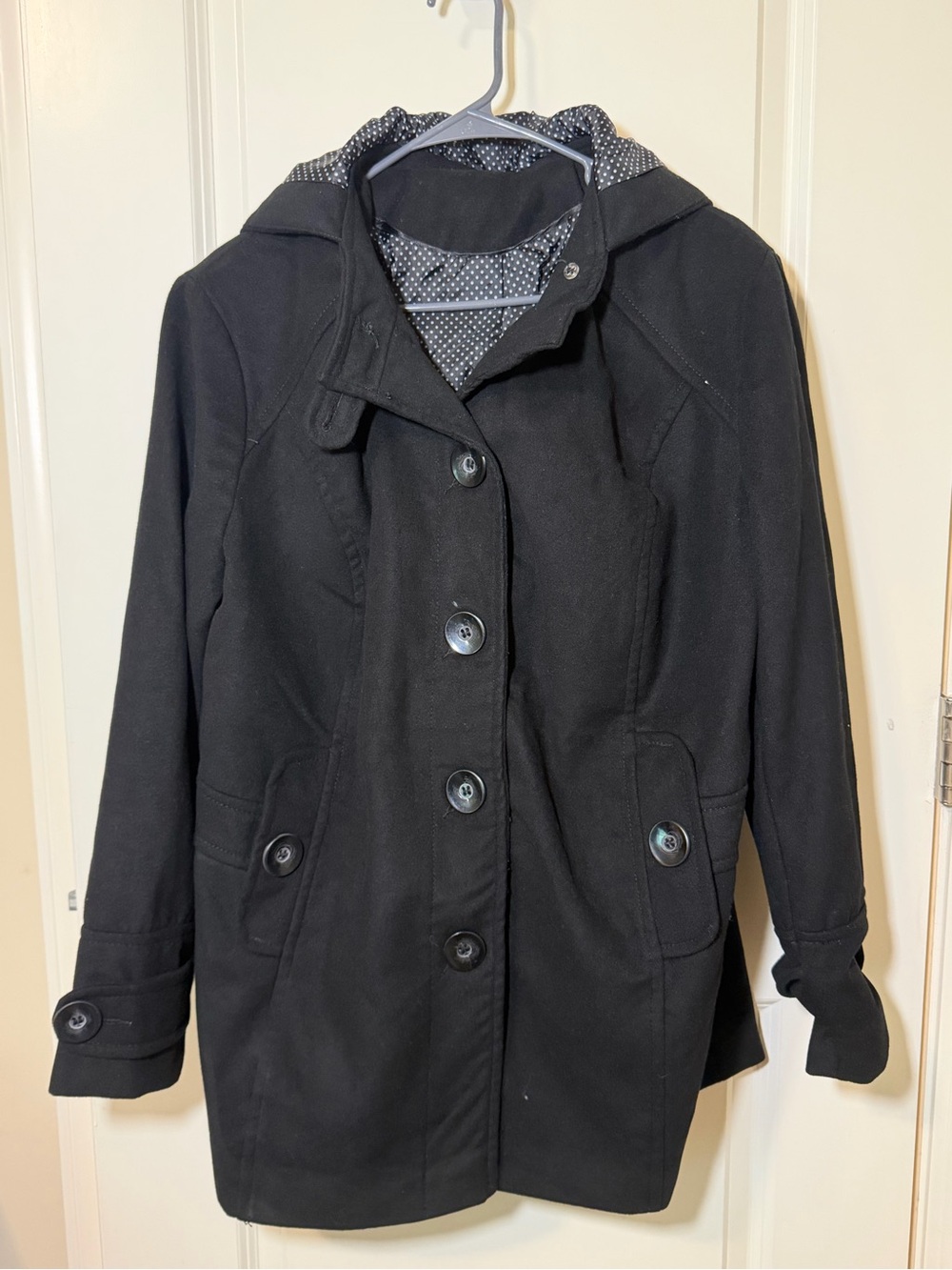 Women’s Black Hooded Coat - Classic Button-Front Jacket